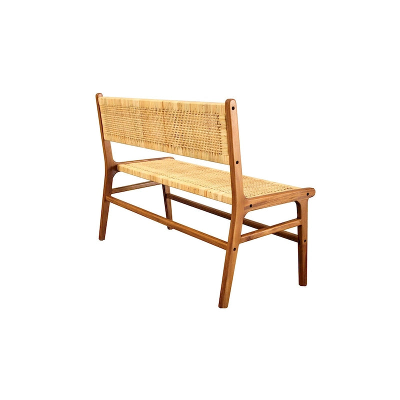 Banc avec assise en rotin tressé et dossier en bois massif Caramel Naturel