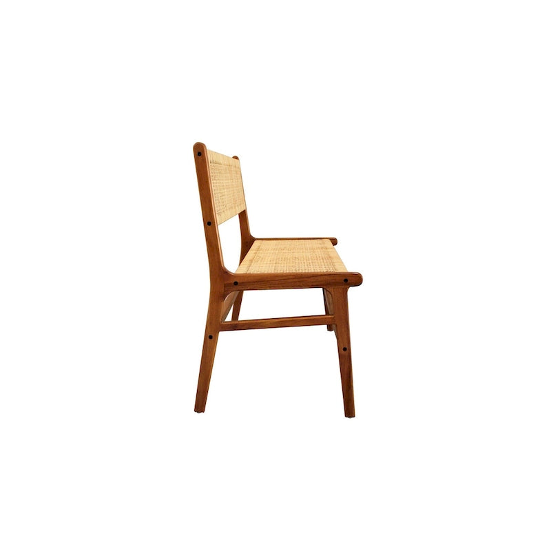 Banc avec assise en rotin tressé et dossier en bois massif Caramel Naturel