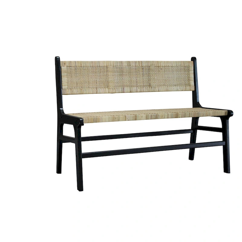 Banc avec assise en rotin tressé et dossier en bois massif Caramel Naturel