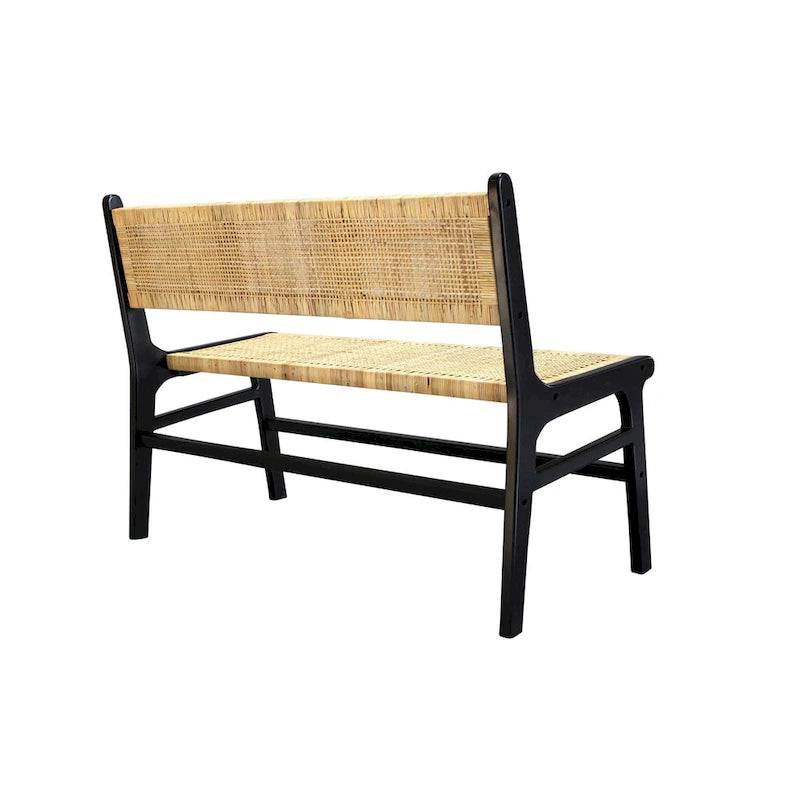 Banc avec assise en rotin tressé et dossier en bois massif Caramel Naturel