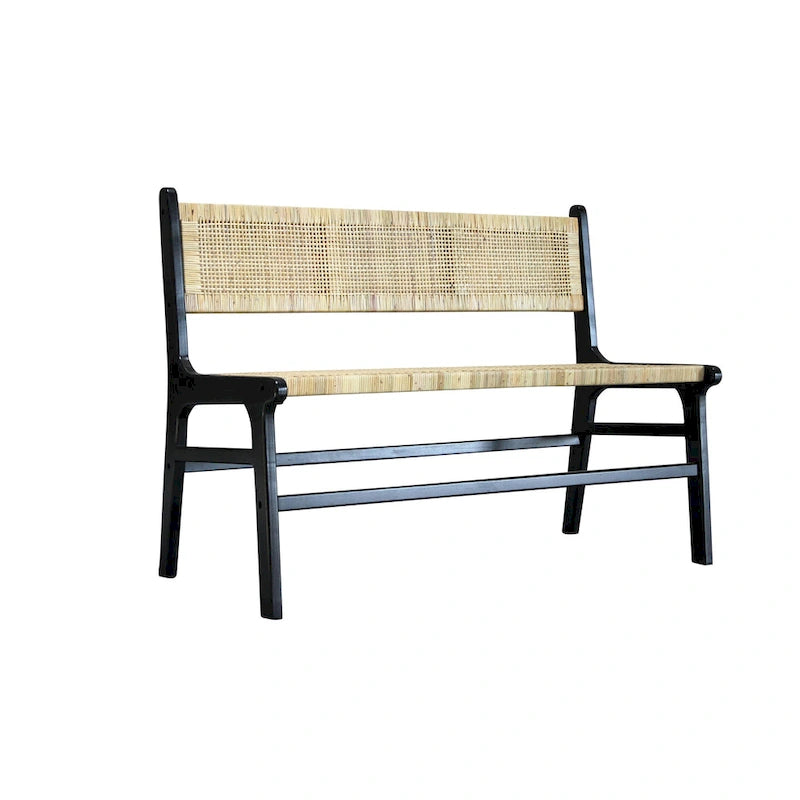 Banc avec assise en rotin tressé et dossier en bois massif Caramel Naturel