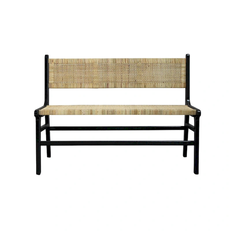 Banc avec assise en rotin tressé et dossier en bois massif Caramel Naturel