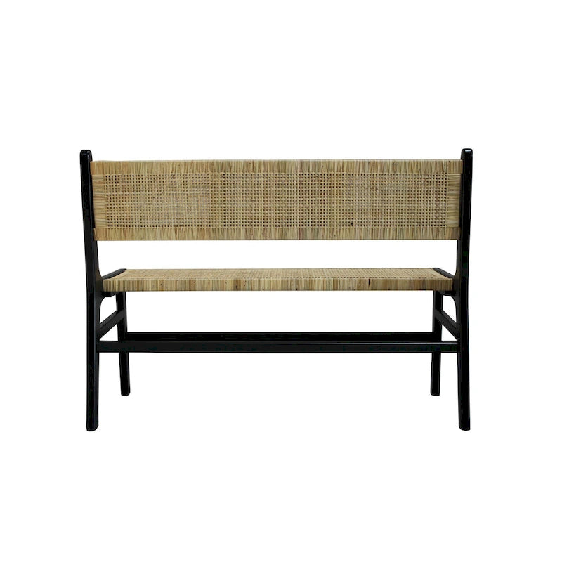 Banc avec assise en rotin tressé et dossier en bois massif Caramel Naturel