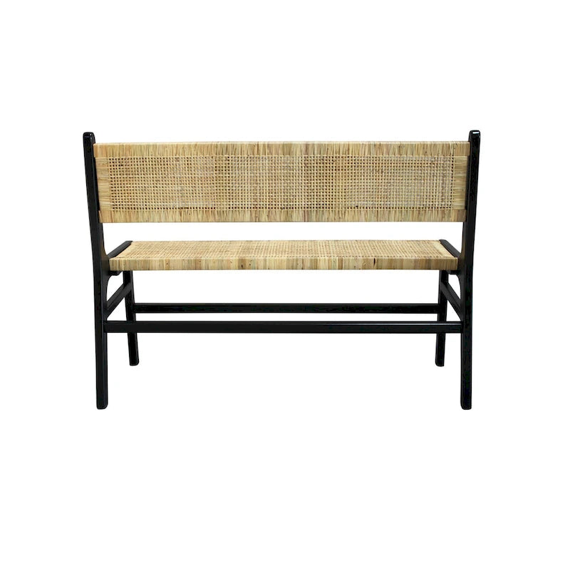 Banc avec assise en rotin tressé et dossier en bois massif Caramel Naturel