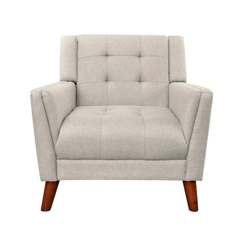 Tufted Upholstered Accent Armchair with Solid Wood Legs Blue Beige