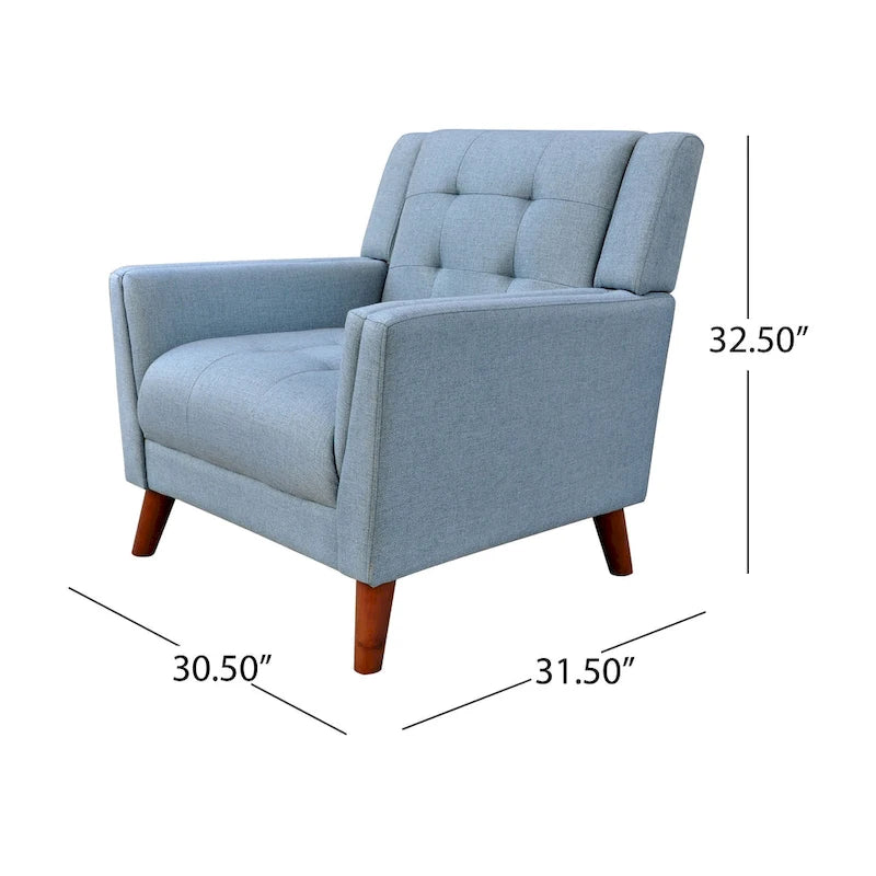 Tufted Upholstered Accent Armchair with Solid Wood Legs Blue Beige