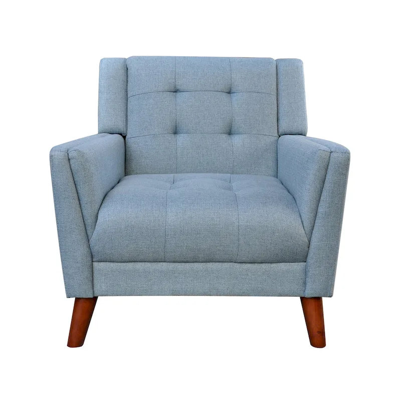 Fauteuil d'appoint capitonné avec pieds en bois massif bleu beige