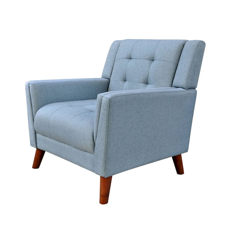 Fauteuil d'appoint capitonné avec pieds en bois massif bleu beige