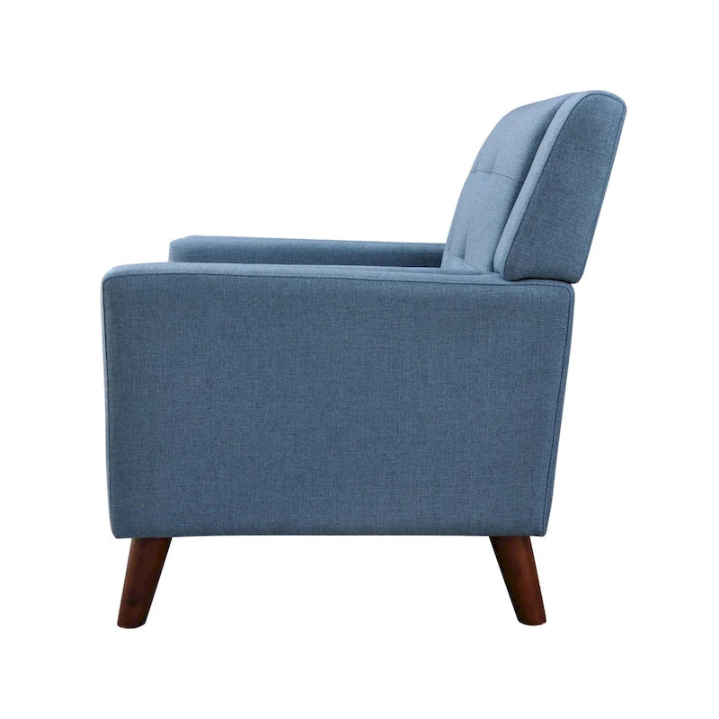 Fauteuil d'appoint capitonné avec pieds en bois massif bleu beige