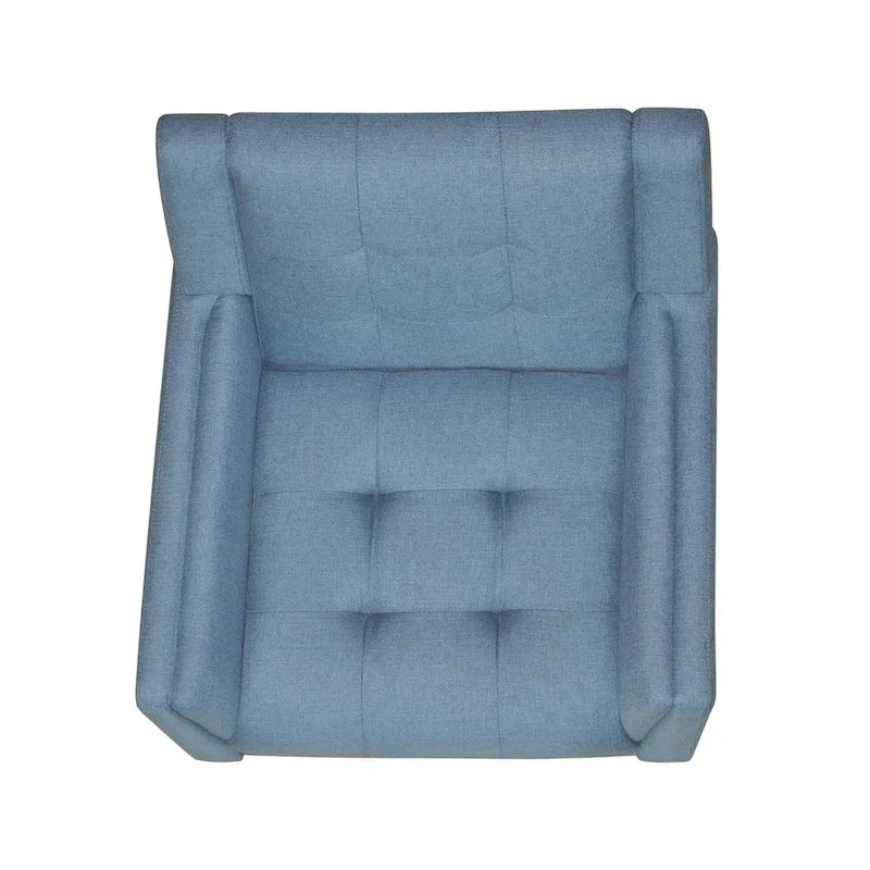 Fauteuil d'appoint capitonné avec pieds en bois massif bleu beige