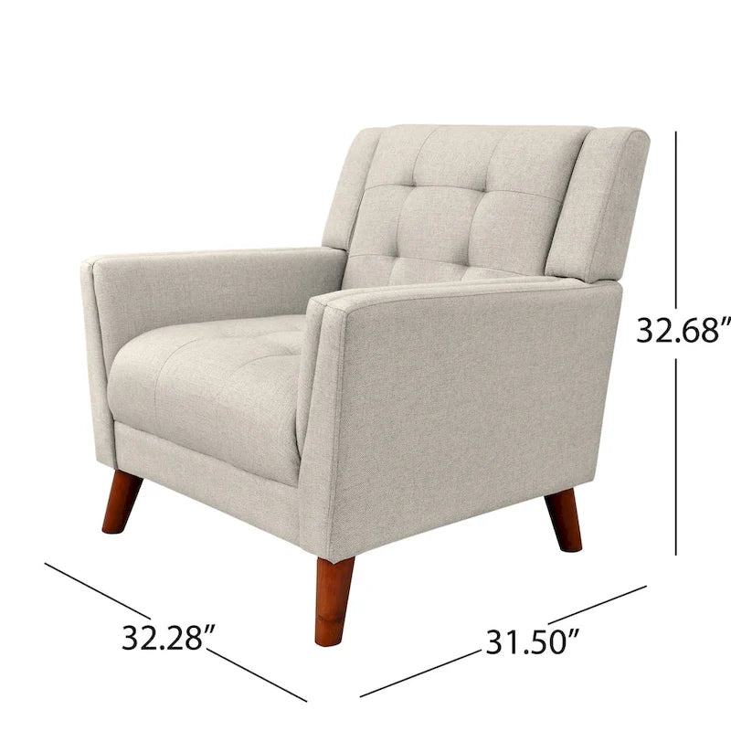 Fauteuil d'appoint capitonné avec pieds en bois massif bleu beige