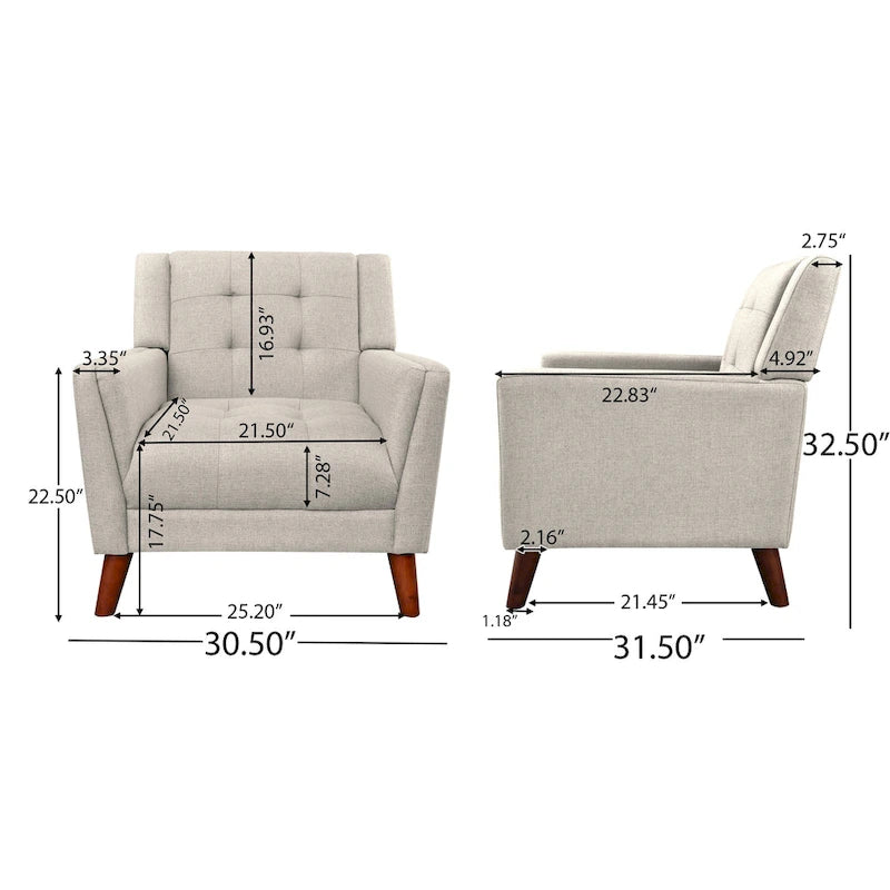 Fauteuil d'appoint capitonné avec pieds en bois massif bleu beige
