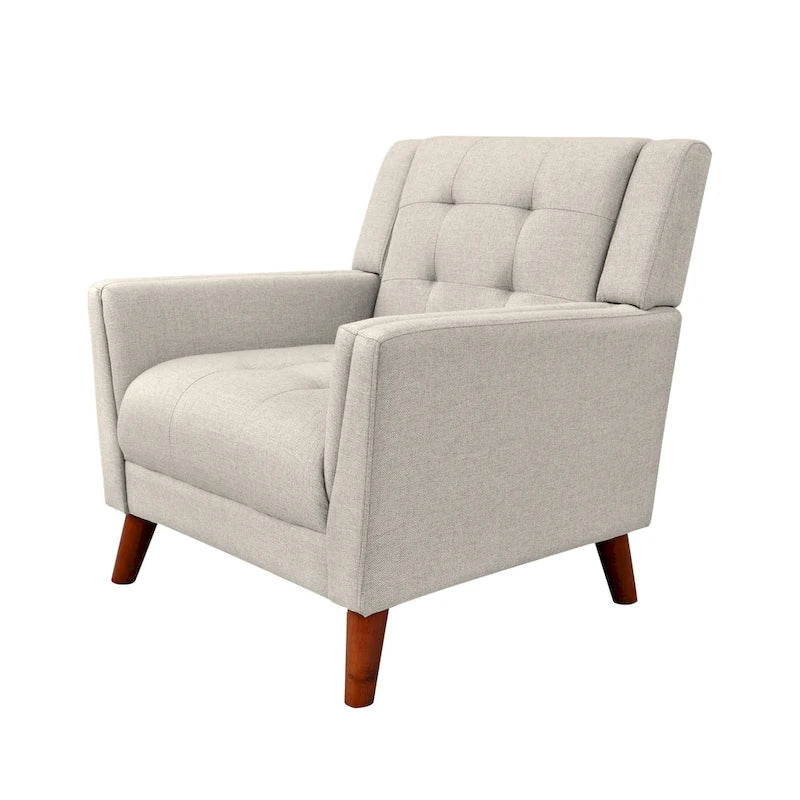 Fauteuil d'appoint capitonné avec pieds en bois massif bleu beige