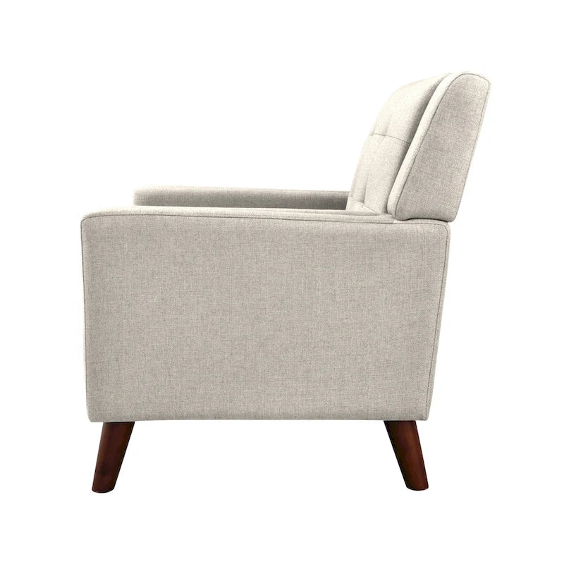 Fauteuil d'appoint capitonné avec pieds en bois massif bleu beige