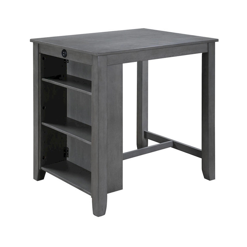Table de salle à manger haute et compacte avec étagères ouvertes et port USB, grise