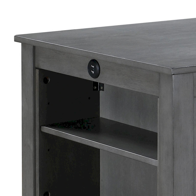 Table de salle à manger haute et compacte avec étagères ouvertes et port USB, grise