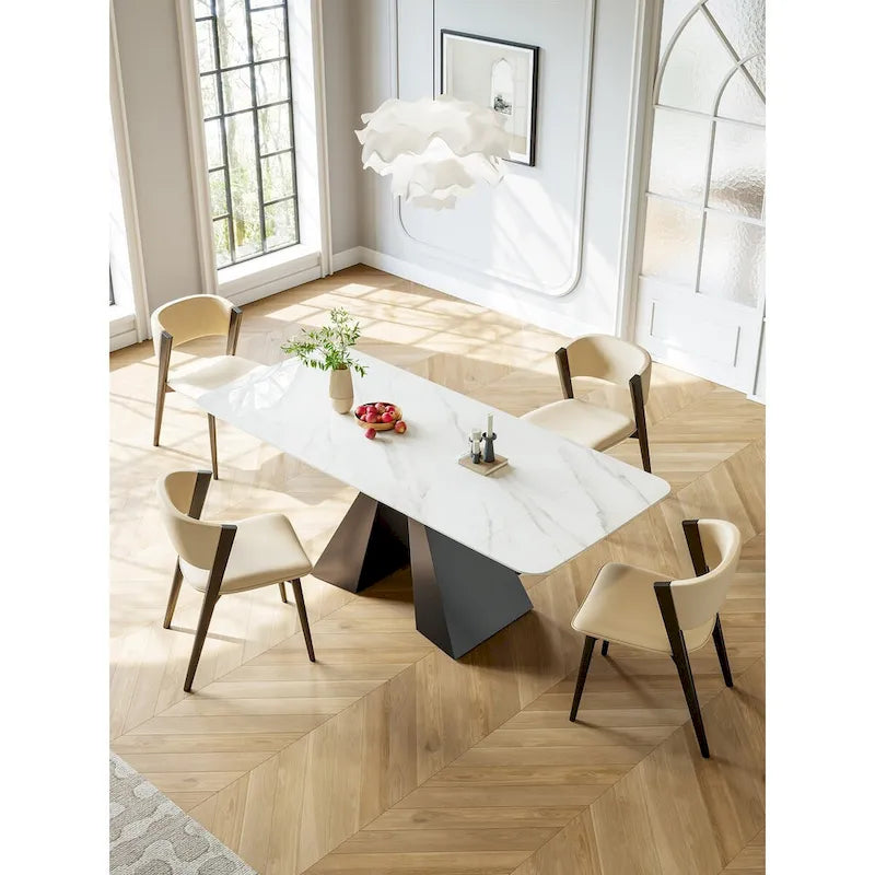 Table de salle à manger rectangulaire extensible avec plateau en ardoise et piètement en acier noir mat