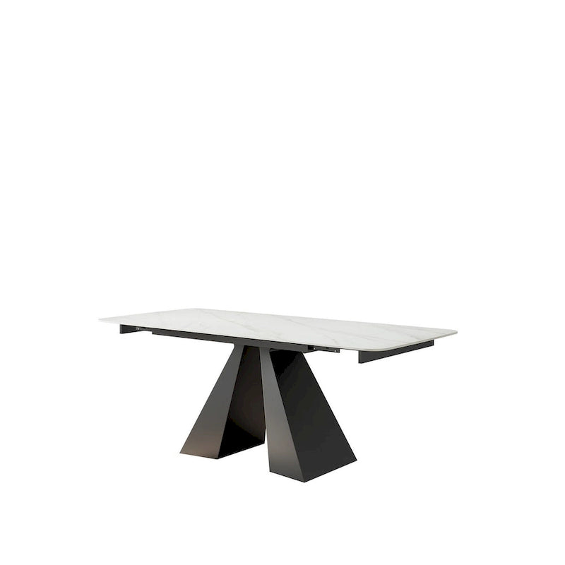 Table de salle à manger rectangulaire extensible avec plateau en ardoise et piètement en acier noir mat