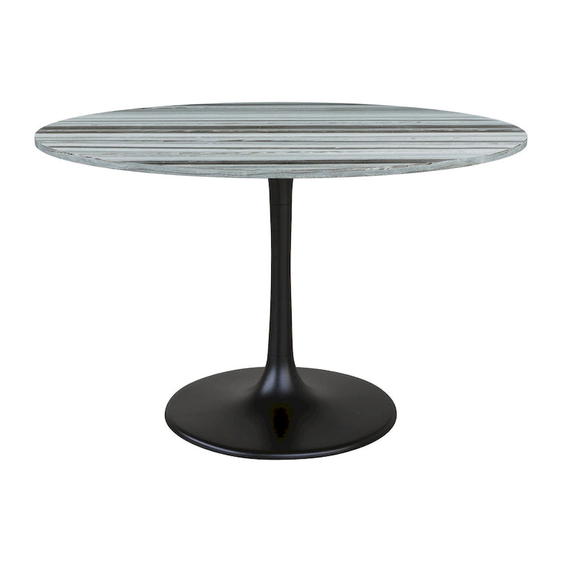Table à manger ronde en marbre avec pied piédestal en acier noir, gris et noir