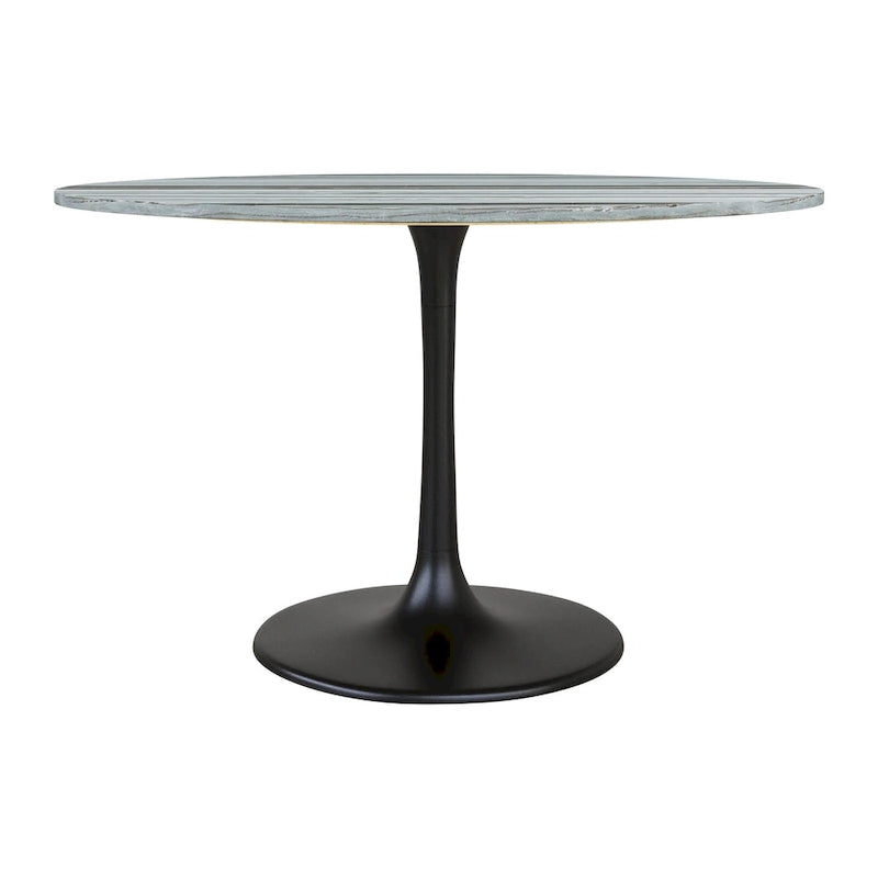 Table à manger ronde en marbre avec pied piédestal en acier noir, gris et noir