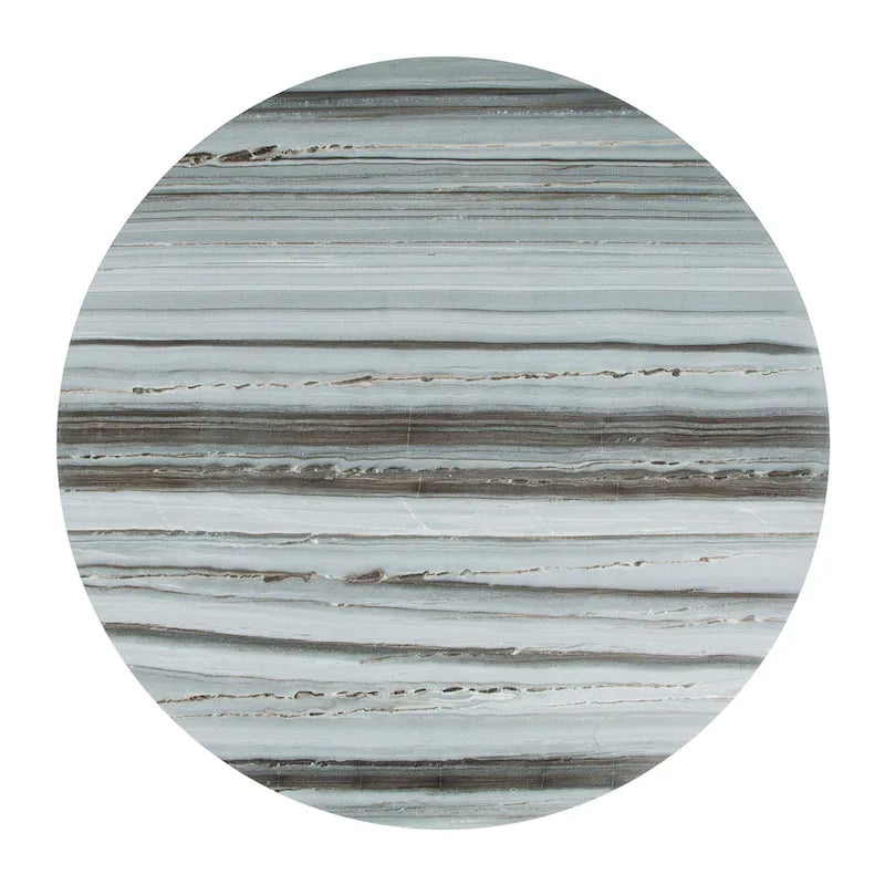Table à manger ronde en marbre avec pied piédestal en acier noir, gris et noir