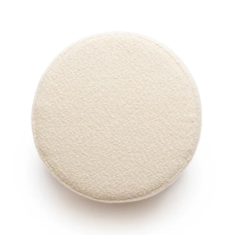 Pouf rond en tissu bouclé marron chocolat avec pieds sphériques en bois
