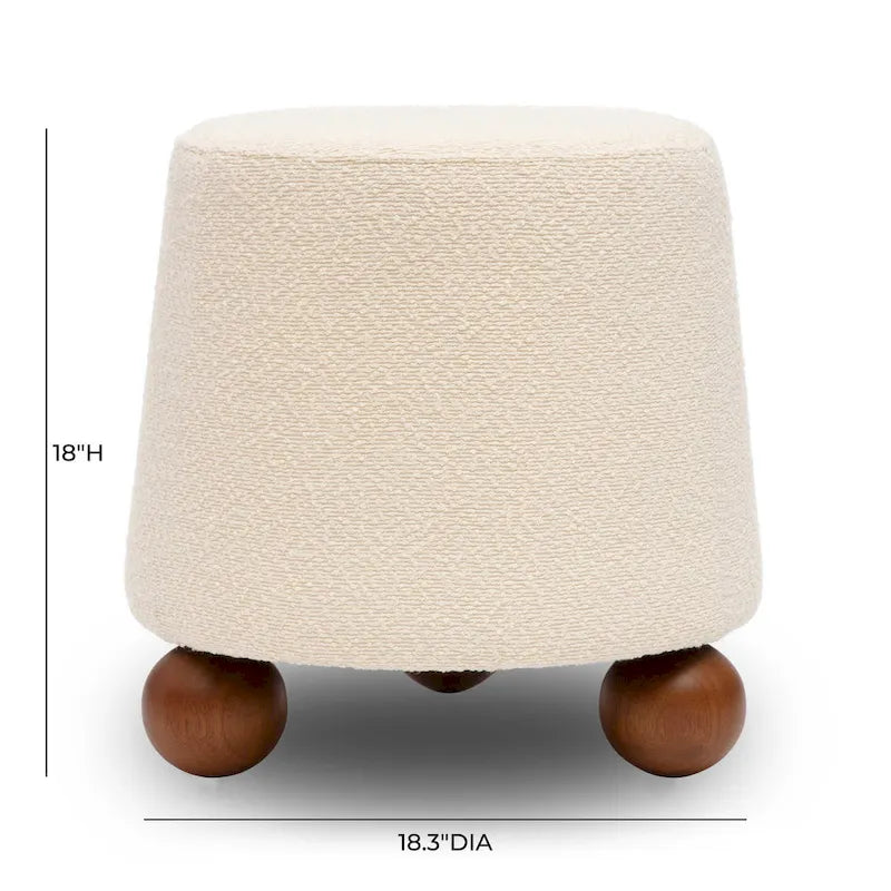 Pouf rond en tissu bouclé marron chocolat avec pieds sphériques en bois