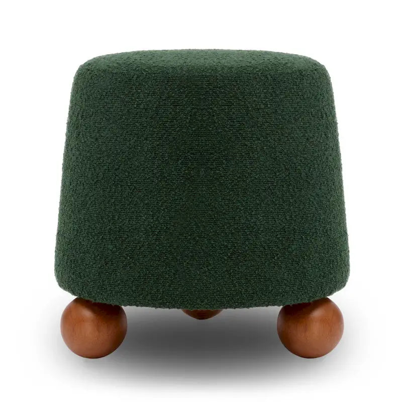 Pouf rond en tissu bouclé marron chocolat avec pieds sphériques en bois