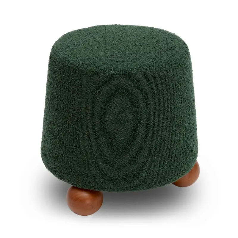 Pouf rond en tissu bouclé marron chocolat avec pieds sphériques en bois