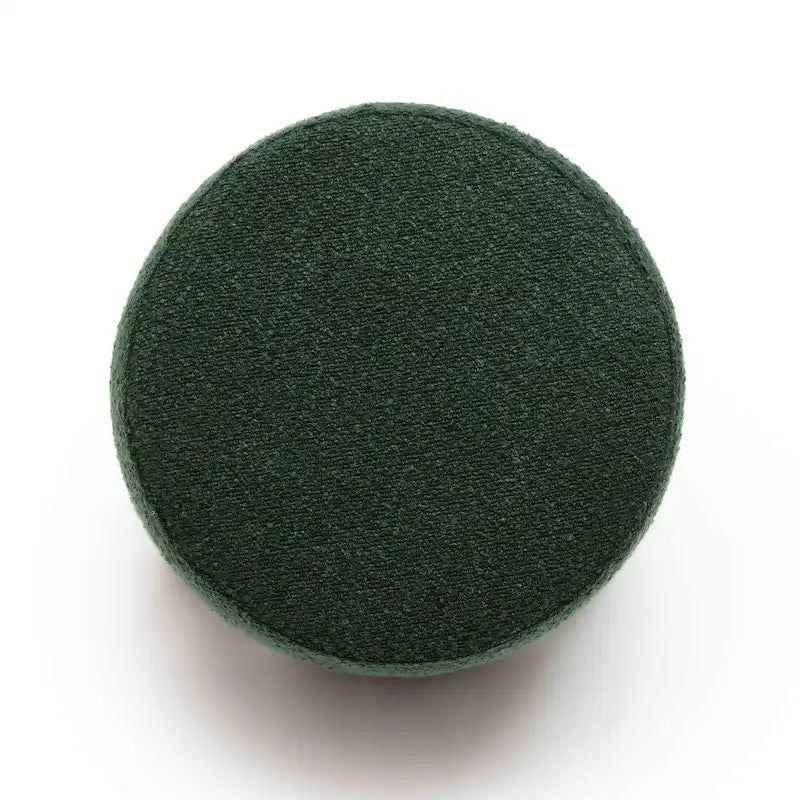 Pouf rond en tissu bouclé marron chocolat avec pieds sphériques en bois