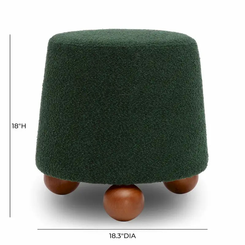 Pouf rond en tissu bouclé marron chocolat avec pieds sphériques en bois