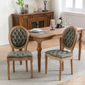Chaise de salle à manger en cuir touffeté à dossier rond de style français avec garniture cloutée, vert olive / noir