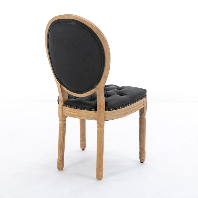 Chaise de salle à manger en cuir touffeté à dossier rond de style français avec garniture cloutée, vert olive / noir