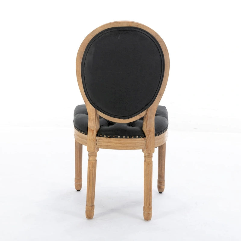 Chaise de salle à manger en cuir touffeté à dossier rond de style français avec garniture cloutée, vert olive / noir