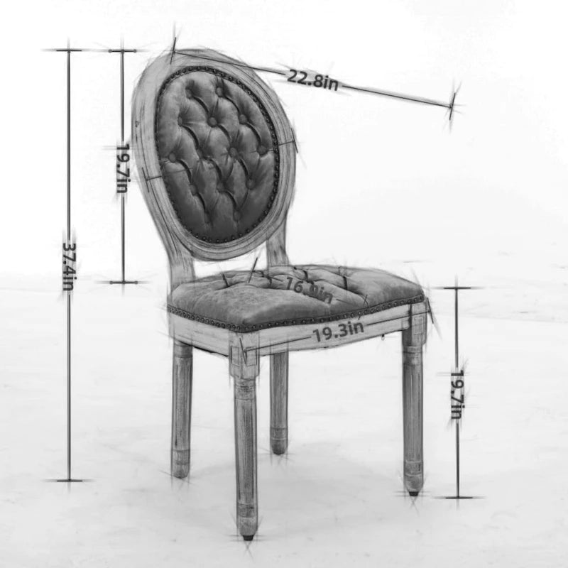 Chaise de salle à manger en cuir touffeté à dossier rond de style français avec garniture cloutée, vert olive / noir