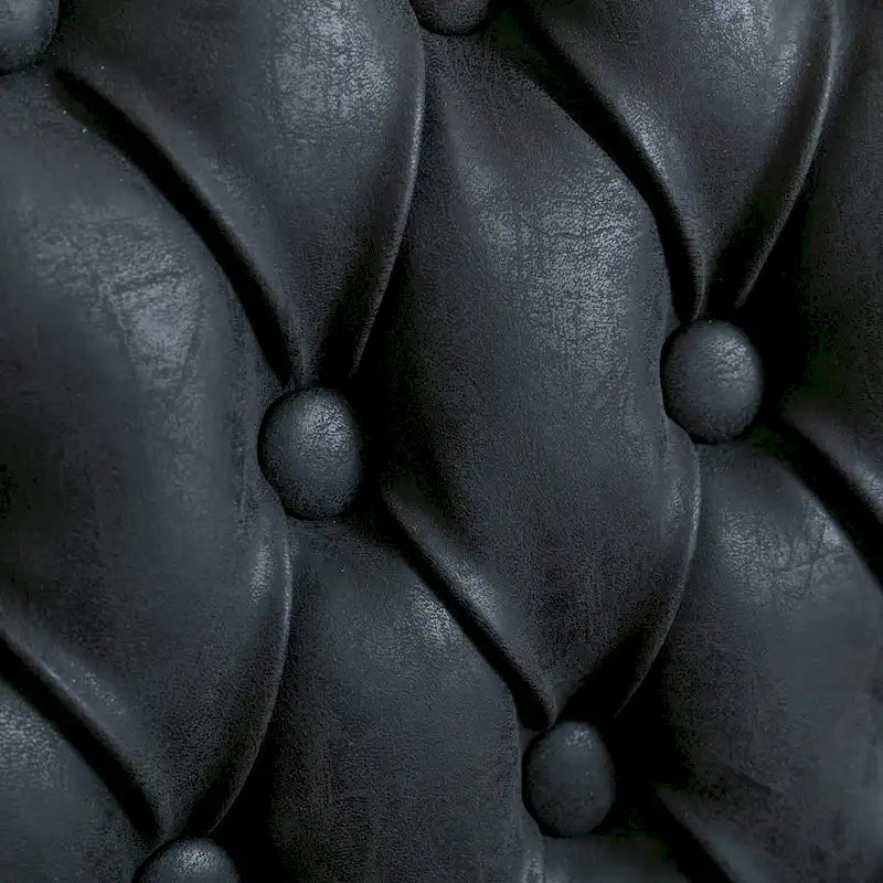 Chaise de salle à manger en cuir touffeté à dossier rond de style français avec garniture cloutée, vert olive / noir