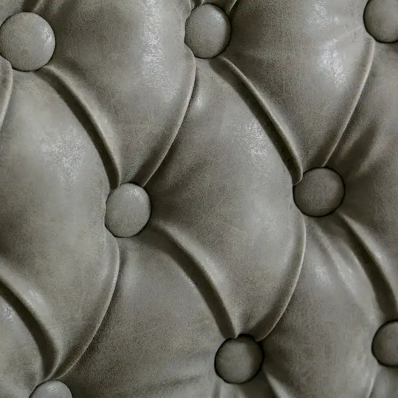 Chaise de salle à manger en cuir touffeté à dossier rond de style français avec garniture cloutée, vert olive / noir
