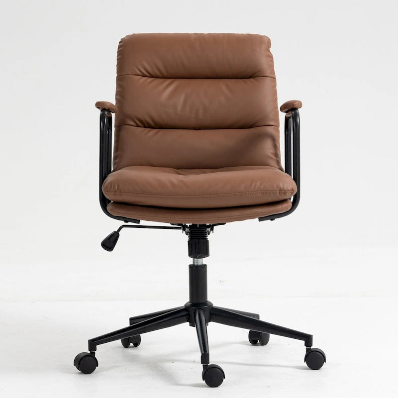 Chaise de bureau pivotante en similicuir avec accoudoirs rembourrés et hauteur réglable, Noir et Marron