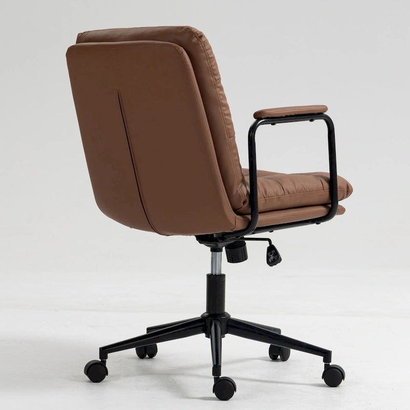 Chaise de bureau pivotante en similicuir avec accoudoirs rembourrés et hauteur réglable, Noir et Marron