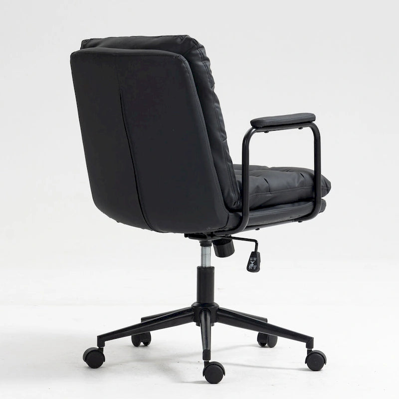 Chaise de bureau pivotante en similicuir avec accoudoirs rembourrés et hauteur réglable, Noir et Marron