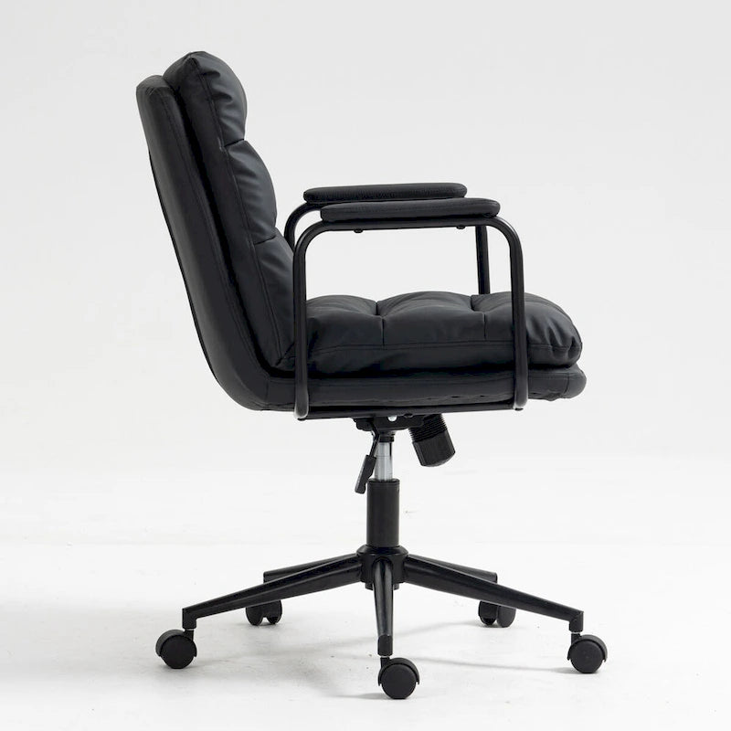 Chaise de bureau pivotante en similicuir avec accoudoirs rembourrés et hauteur réglable, Noir et Marron