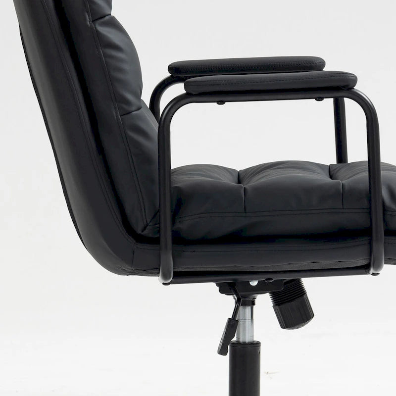 Chaise de bureau pivotante en similicuir avec accoudoirs rembourrés et hauteur réglable, Noir et Marron