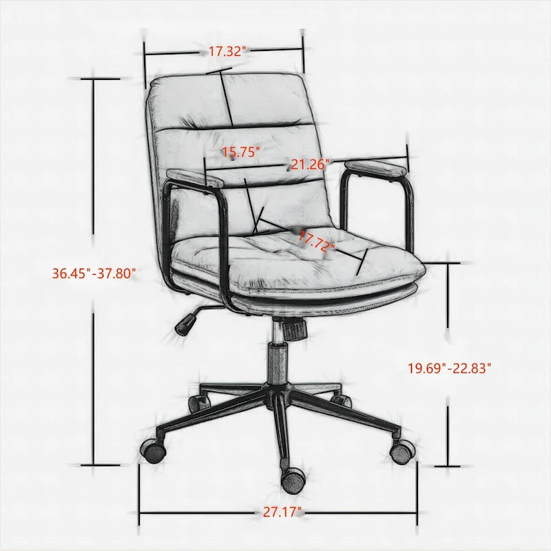 Chaise de bureau pivotante en similicuir avec accoudoirs rembourrés et hauteur réglable, Noir et Marron