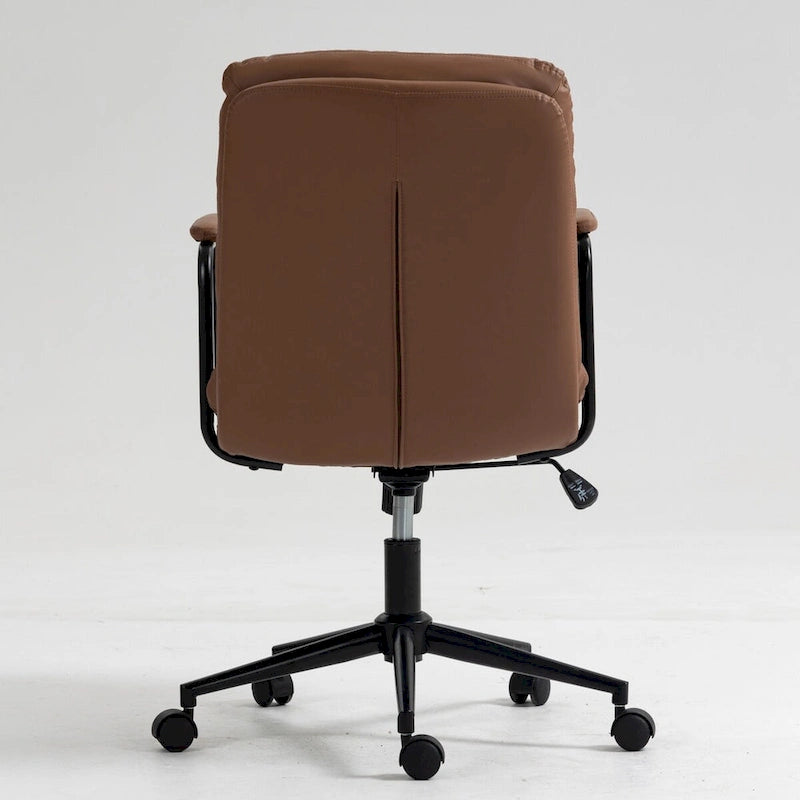 Chaise de bureau pivotante en similicuir avec accoudoirs rembourrés et hauteur réglable, Noir et Marron