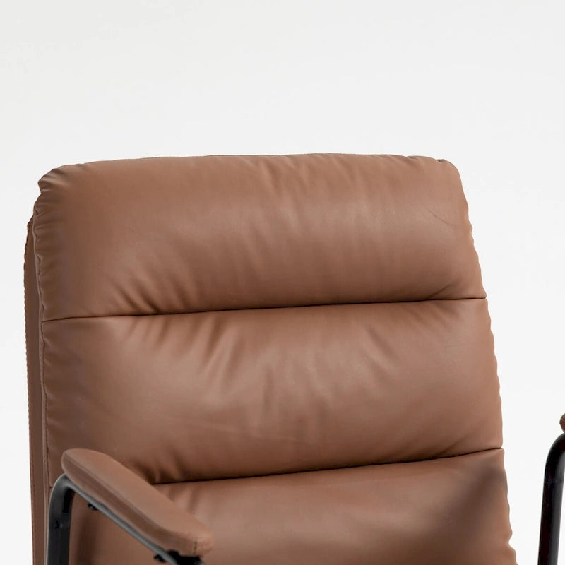 Chaise de bureau pivotante en similicuir avec accoudoirs rembourrés et hauteur réglable, Noir et Marron
