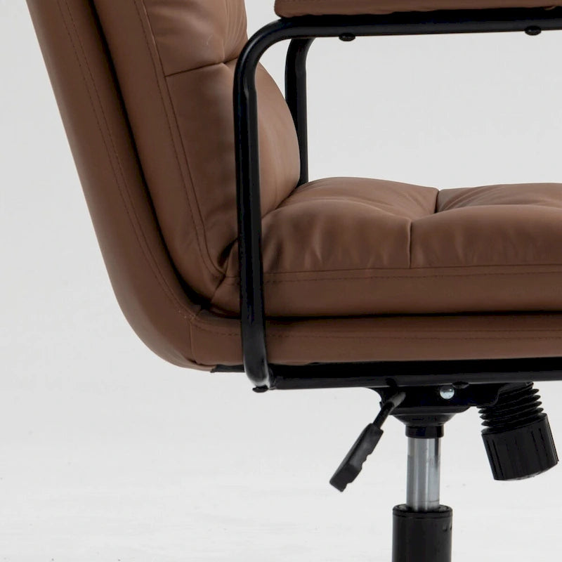 Chaise de bureau pivotante en similicuir avec accoudoirs rembourrés et hauteur réglable, Noir et Marron