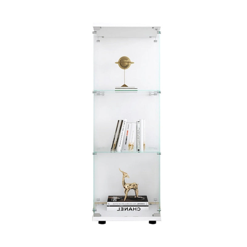 Vitrine d'affichage en verre trempé blanc avec 3 étagères et une porte
