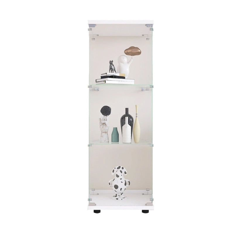Vitrine d'affichage en verre trempé blanc avec 3 étagères et une porte