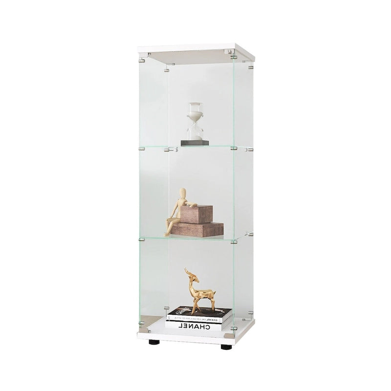 Vitrine d'affichage en verre trempé blanc avec 3 étagères et une porte