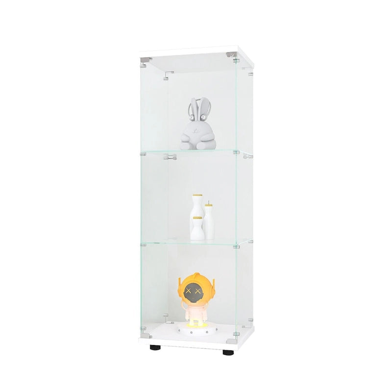 Vitrine d'affichage en verre trempé blanc avec 3 étagères et une porte